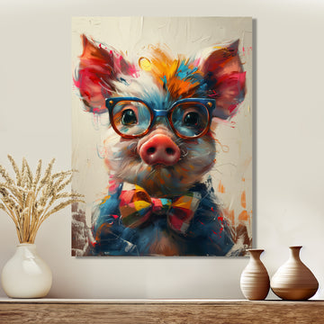 Curious green pink pig portrait - Pig Framed Canvas Art